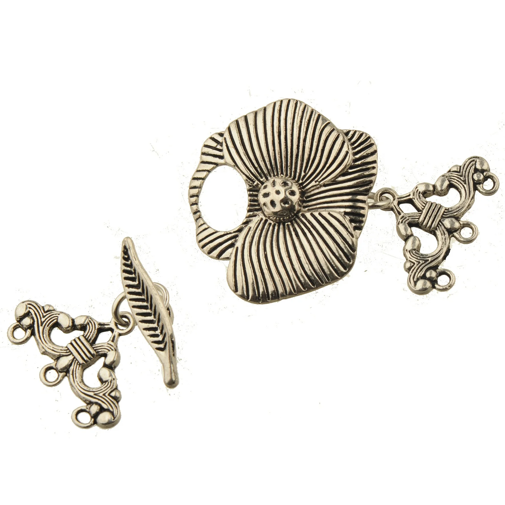 Big Flower Clasps Fit Multi Bracelets DIY Hooks Vintage Silver Lotus Triangle 3/4 Holes Handwork Jewelery Findings Metal 5 sets