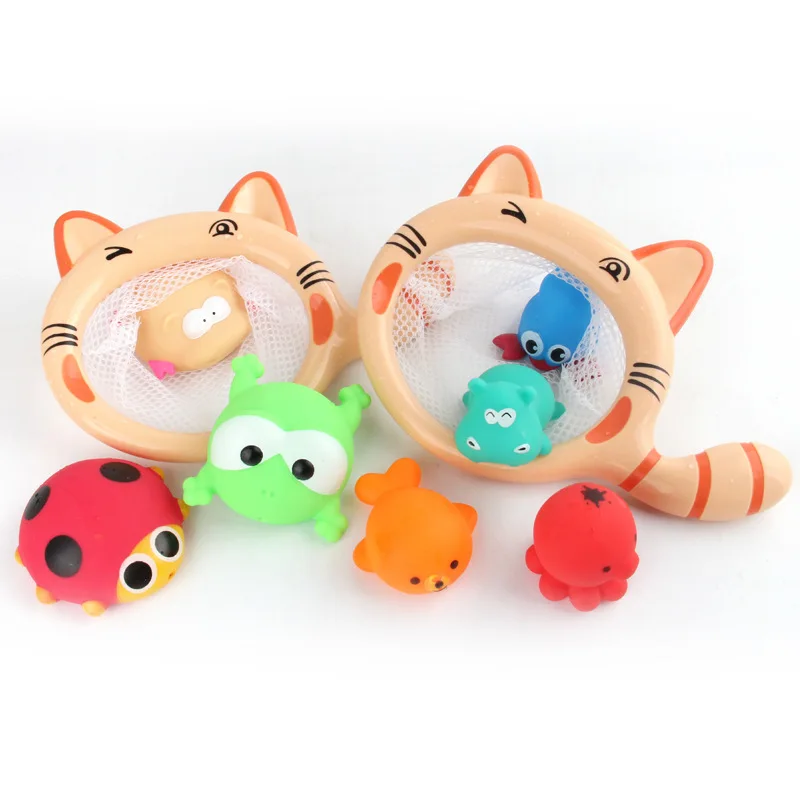 1 SET Lovely Mixed Animals Swimming Water Toys Colorful Soft Rubber Float Squeeze Sound Squeaky Bathing Toy For Baby Bath Toys