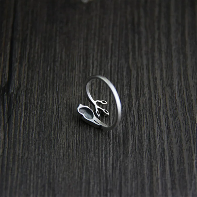 Genuine 925 Sterling Silver Female Vintage Simple Open Rings Bird Design Fashion Jewelry For Women Tail Ring Opening