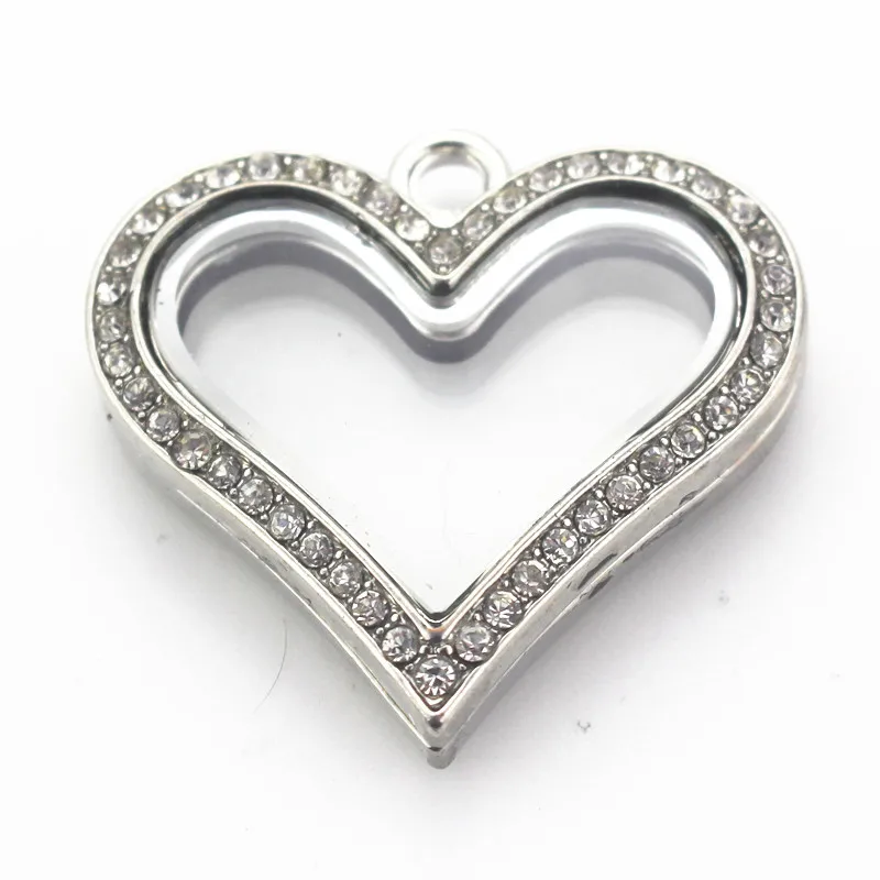 

Hot Selling 5pcs Crystal Heart Magnet 35mm Stainless Steel Floating Glass Lockets DIY Necklace Pendants Jewelry Charms