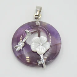 Round Hollow Natural Howlite Blue Sand Pink Crystal Stone Pendants White peach blossom Charm Tulip Metal Flower Necklace Pendant