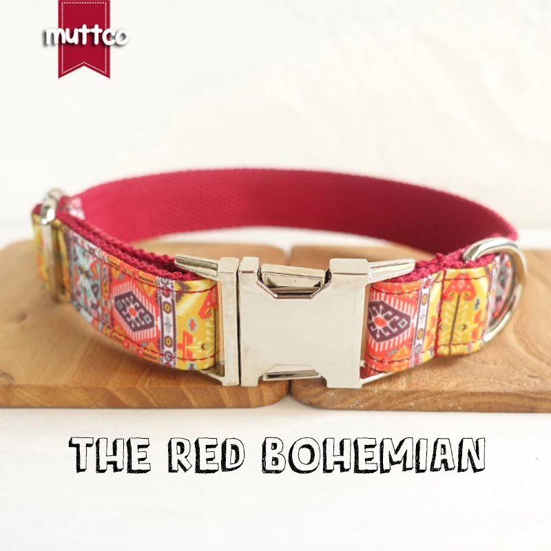 

10pcs/lot MUTTCO wholesale fashion handmade soft stubborn dog collar THE RED BOHEMIAN dog collar leash set 5 sizes UDC055