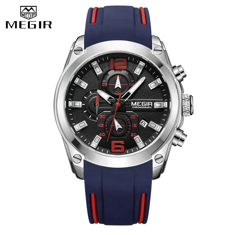 

MEGIR Watch Top Brand Mens Watches with Chronograph Waterproof Silicone Sport Wristwatch Men Watch Analog Quartz 2022