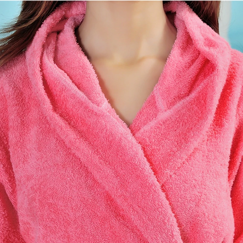 Cotton Bathrobe Women 100% Cotton Hooded Long Warm Soft Thick Bathrobe  Plus Size XL Toweling Terry Fleece Hotel Winter