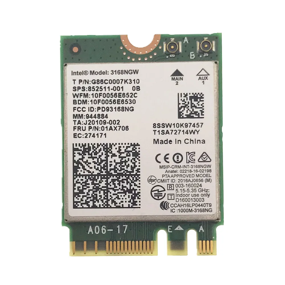 For Intel 3168 7265 867M 433mbps Wireless Network Card 7265NGW 3168ngw Ngff M.2 802.11ac Wifi Support Bluetooth 4.2 Card