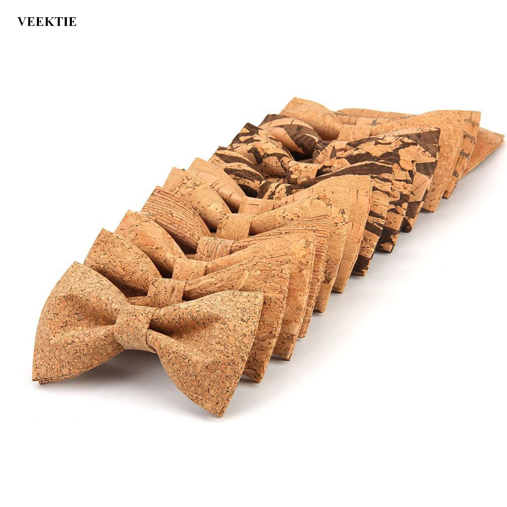 

VEEKTIE Fashion Corkwood Bow Ties For Men Wedding Party Bowtie Novelty Wood Butterfly Handmade Solid Wood Yellow Cravat Groom