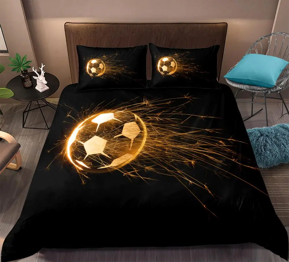 

Football Fire Bedding set 3D Quilt Cover Set 3pcs Boy Duvet Cover queen size black bed line with pillowcase home Textiles