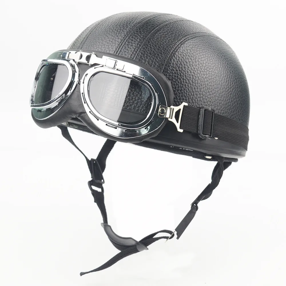 evomosa 55-62cm Motorcycle Helmet with Goggles Visor Scooter Motorbike Riding Jet Helmet for Retor Vintage Helmet