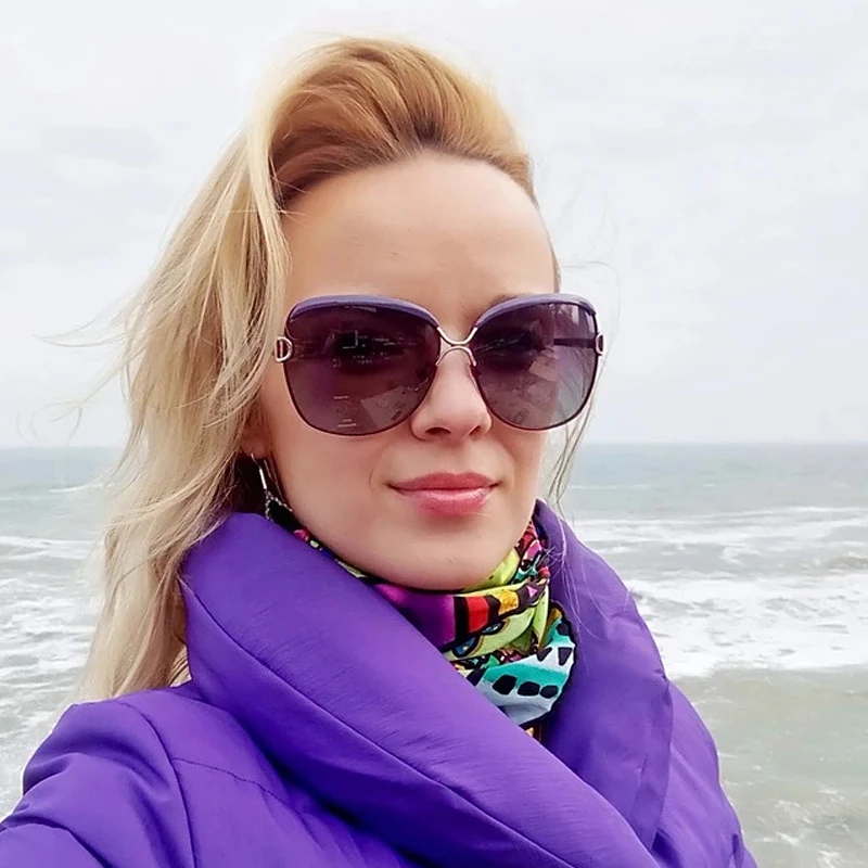 2026 Fashion Polarized Sunglasses Woman Retro Metal Oversize Frame Sun Glasses Lady Vintage Trend Design Oculos De Sol Feminino