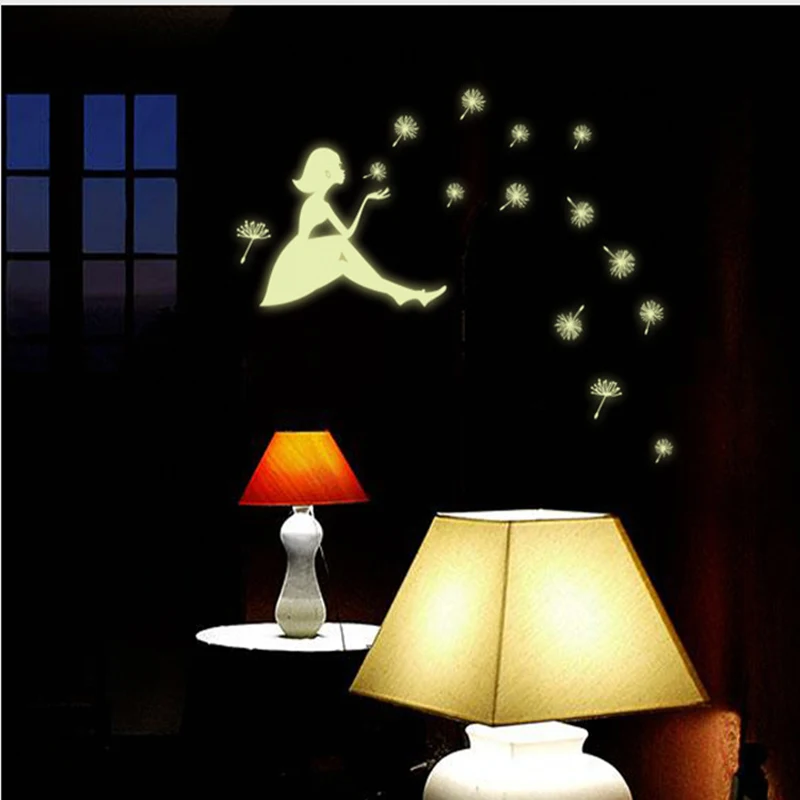 الإبداعية نمط مضيئة ملصقات جدار الهندباء فراشة فتاة غرفة المعيشة غرفة نوم الديكور الإسفار ديكور المنزل ملصق