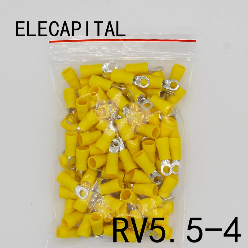 RV5.5-4 Yellow Ring insulated terminal 100PCS/Pack cable Crimp Terminal suit 4-6mm2 Cable Wire Connector RV5-4 RV