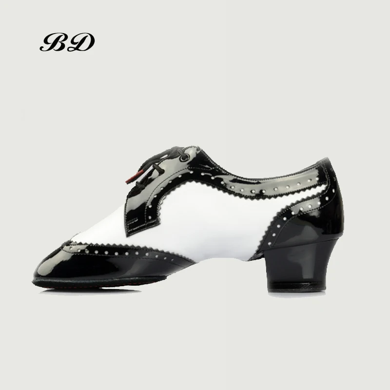 BD DANCE SHOES Latin Shoes Ballroom MEN Shoe Modern Cowhide Sole Non-slip BDDANCE441 Authent Black White Imported Patent Leather