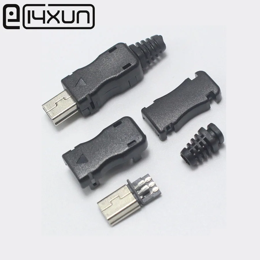 NinthQua 10pcs DIY OTG Mini USB 5pin Male Plug Connector T Port Black Plasitc Cover Solder 4 in 1