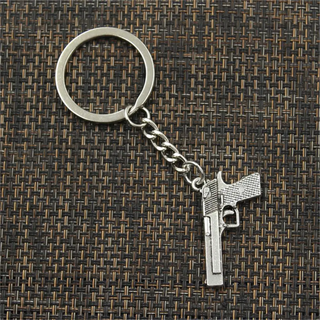 Fashion Gun Browning Pistol 45x20mm Pendant 30mm Key Ring Chain Bronze Silver Color Men Car Gift Souvenirs Keychain Dropshipping