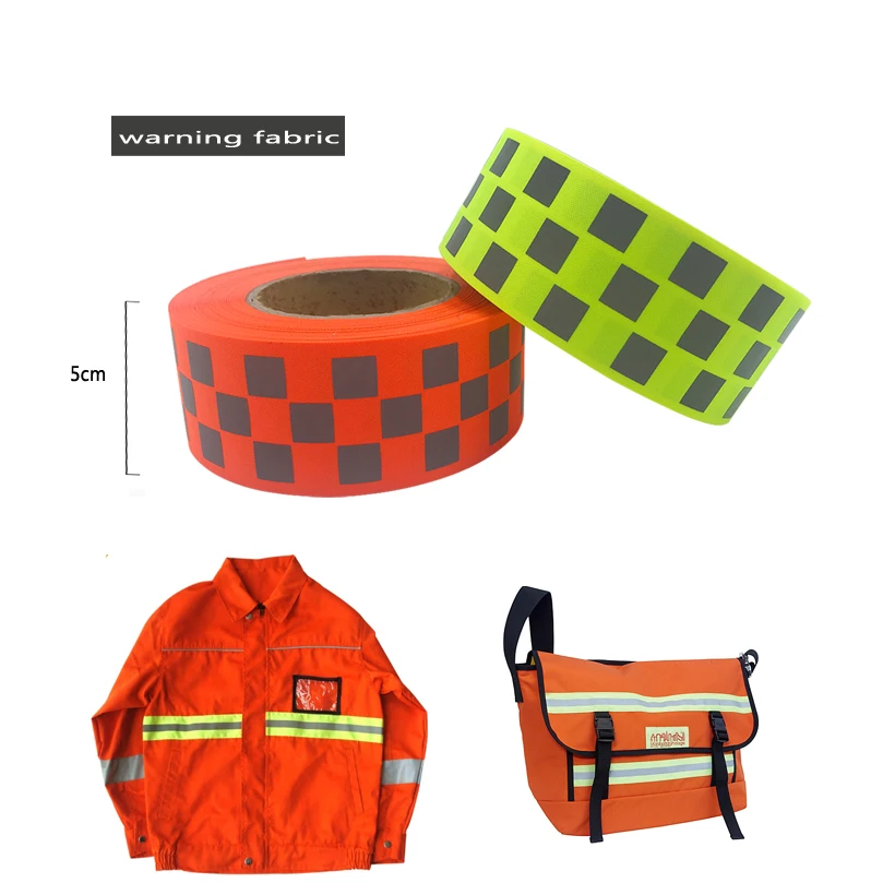 Roadstar Reflective Oxford Webbing Fluorescent Yellow& Orange Warning Tape with Small Square for Safety Sew on Cothing