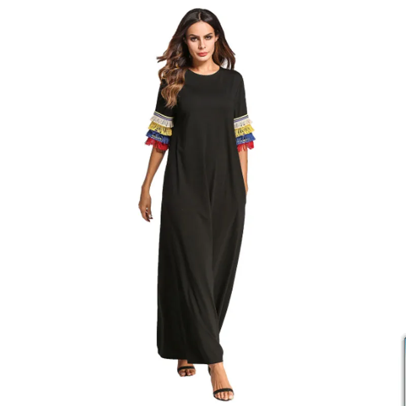 

Plus Size Women Europe Fashion Tassel Sleeve Muslim Robe Bodycom Boho Abaya Office Ball Gown Long Maxi Dresses Drop Ship