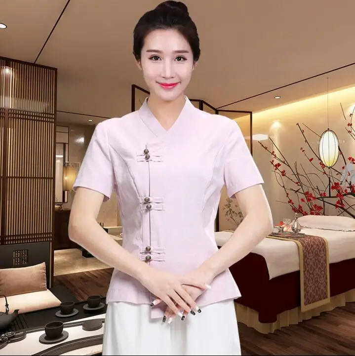 Beautician Uniform SPA Workwear Spring Massage Chinese Medicine Women Suit Vintage