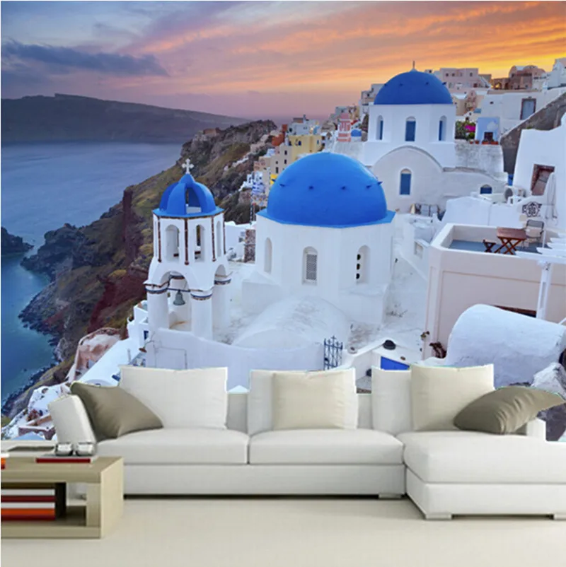 

Custom 3D large mural,Greek coastal housing, beautiful and fresh papel de parede ,living room sofa TV wall bedroom wall paper