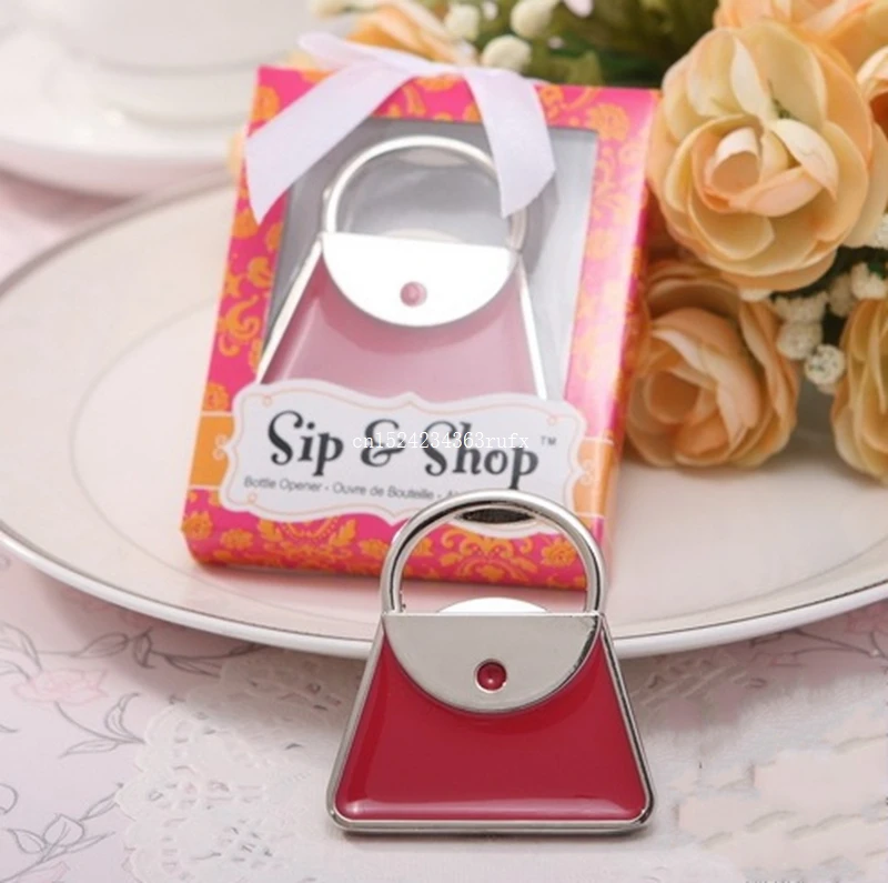 50pcs Sip & Shop Purse Shaped Bottle Opener Wedding Favors Beer Wine Openers Bridal Shower Party Gifts Wholesale