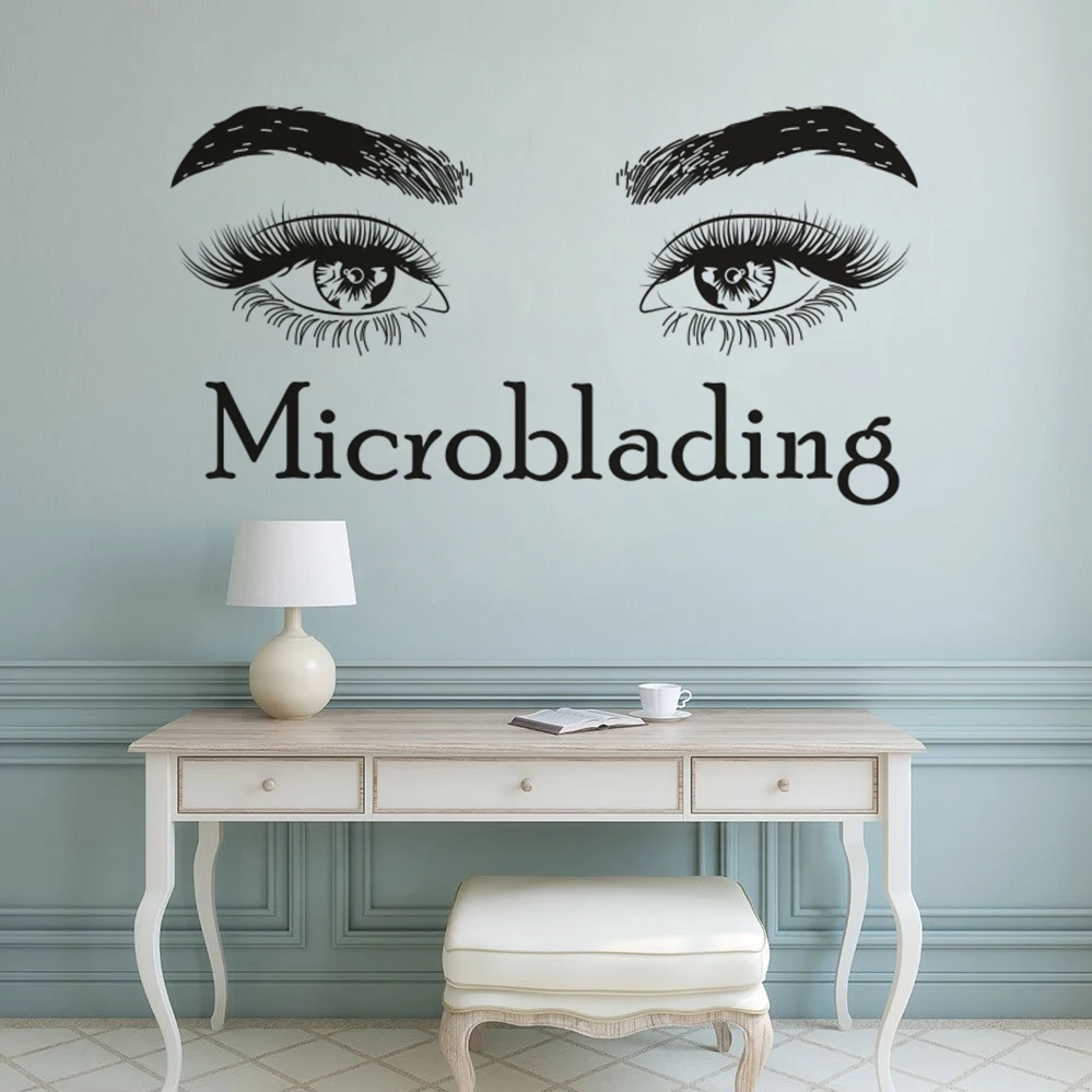 Microblading Vinyl Wall Sticker Beauty Salon Decor Eyelashes Make Up Vinyl Wall Decal Women Microblading Window Sticker AZ065