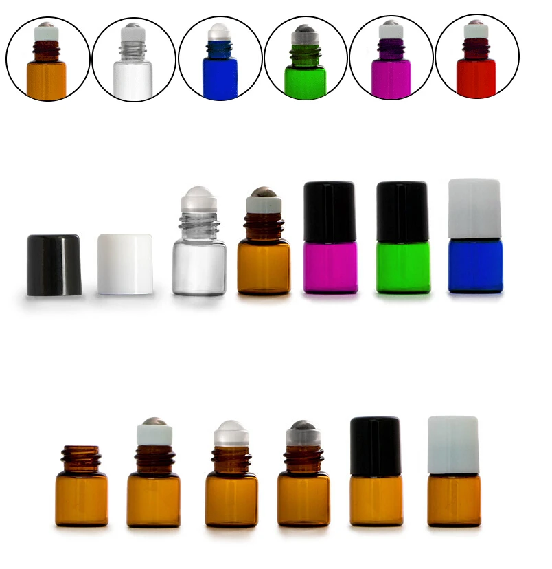 

1ml Small Glass Colorful Roller Bottle Fragrance Perfume Bottles Refillable & Portable Perfume Roll On Bottle 1000pcs/lot