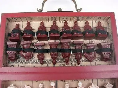 Chinese Army Style 32 Pieces Chess Set Leather Wood Box Board & Traditional Game