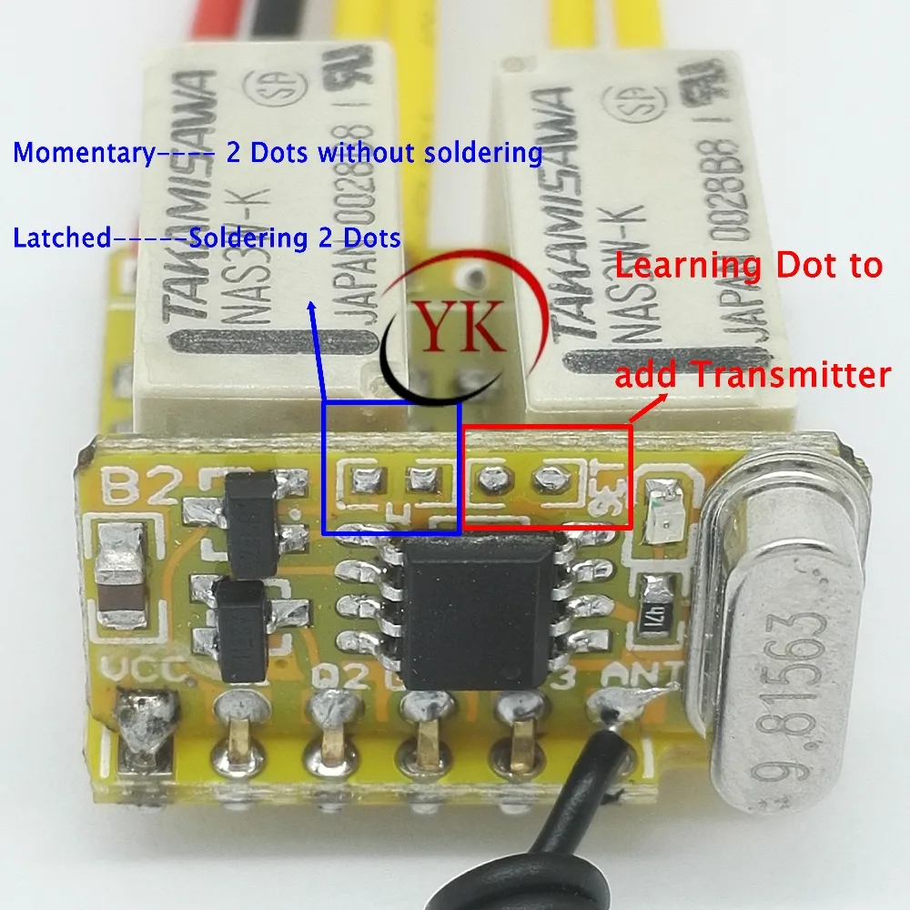 Remote Switch 2 Mini Relay Contact RF Wireless Remote Control Switch NO COM NC 2A Push Button Power Cable Line Remote ON OFF ASK