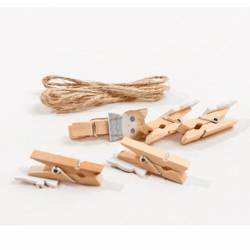 10pcs 35x7mm Well-behaved cat Lovely Wood Clothes Pegs Clothespin Clips Office Party Decoration Accessories Photo Hanging Pegs