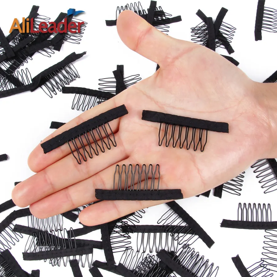 Good Quality 10-100Pcs 7 Theeth Stainless Steel Wig Combs For Wig Caps Wig Clips For Hair Extensions Strong Black Lace Hair Comb