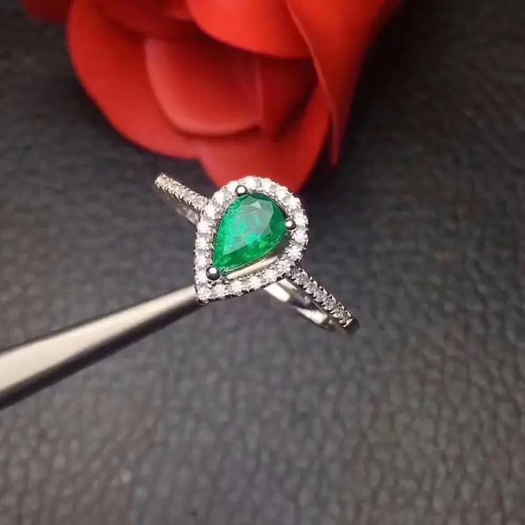 Natural emerald ring Free shipping 925 sterling silver 4*6mm gemstone Fine jewelry