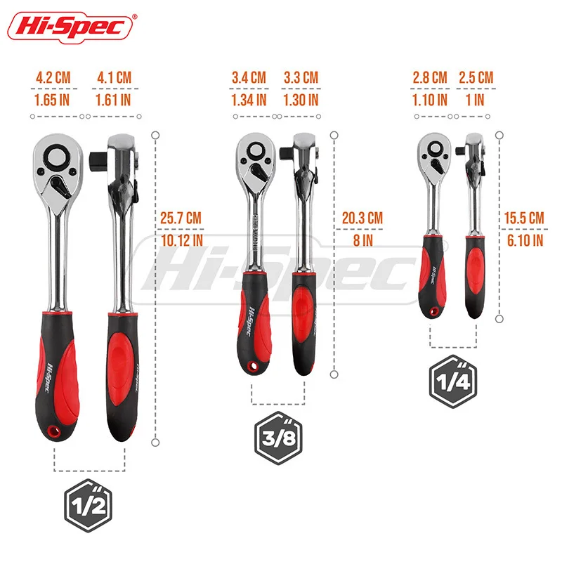 Hi-Spec insulating rubber Ratchet Wrench red socket Wrench Ratchet Wrench 1/4 3/8 1/2 72T Steel Torque Wrench Spanner