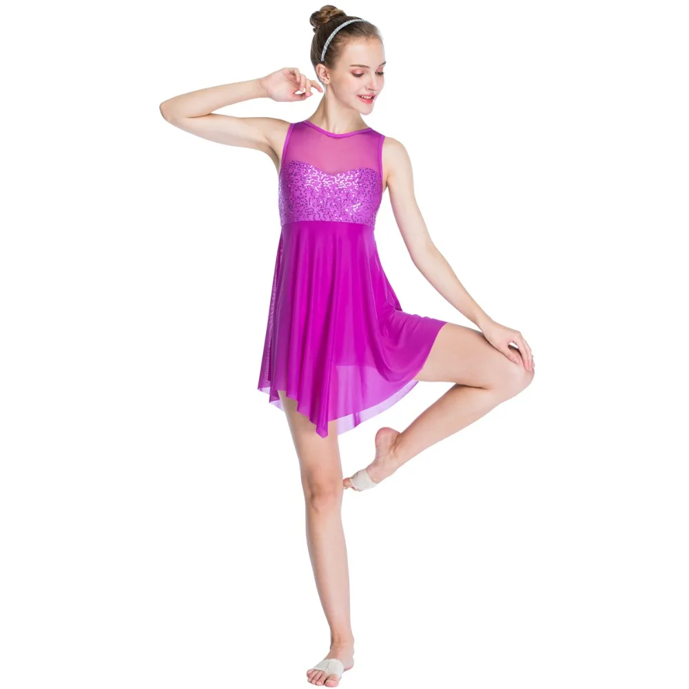 MiDee Lyrical Dance Costume Dress Illusion Sweetheart Sequins Triangle Cut Skirt 6 Colors