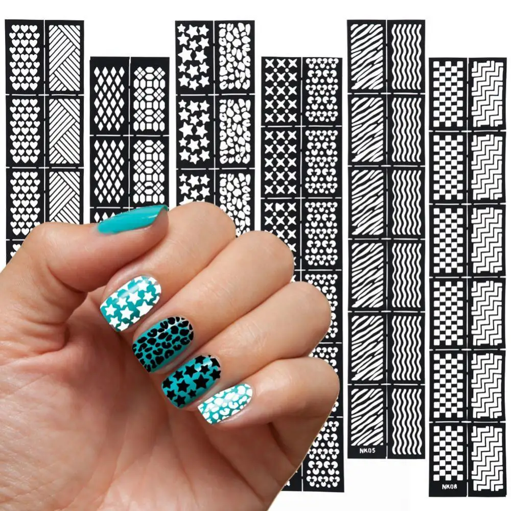 

wholesale Reusable Stamp Geometry Pattern Nail Art Hollow Template Diecut Stencil Sticker Decal Guide 250pcs/lot free shipping