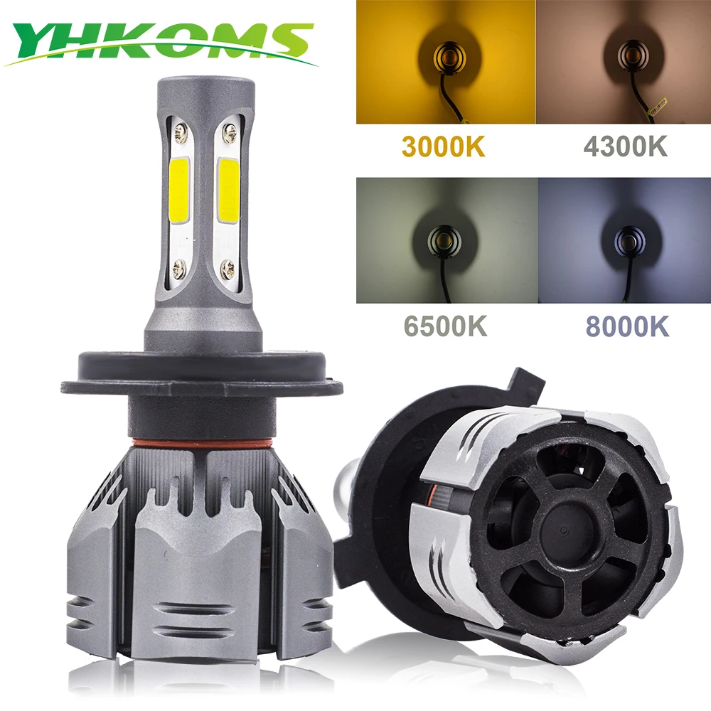 YHKOMS Car Light Bulbs LED H4 H7 H11 LED H1 H3 H8 H9 9005 9006 880 881 H27 3000K 4300K 6500K 8000K Car Headlight Fog Bulb 12V