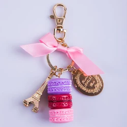 France Effiel Tower gifts Keychains Woman Luxury Macarons Cake Keychain on Bag Purse Handbag Charms Car Keychain with Gift Box