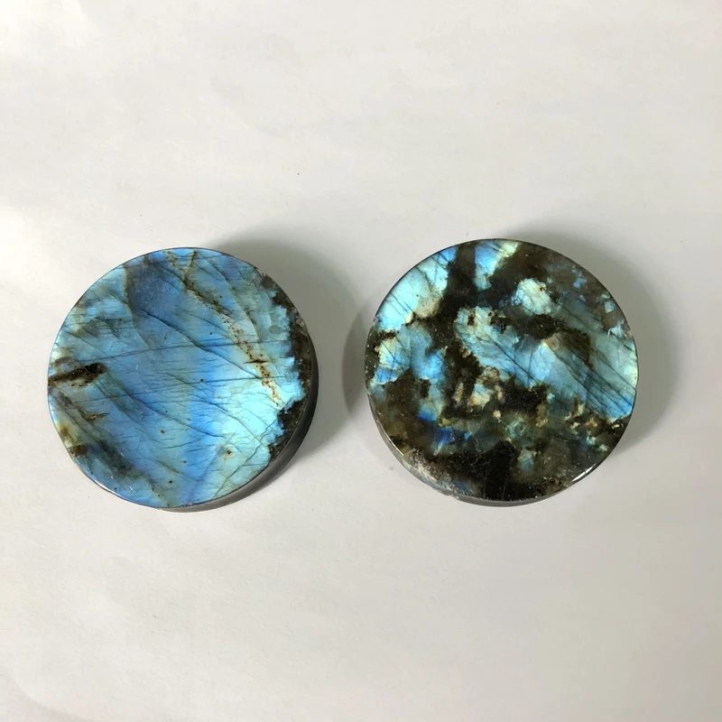 Labradorite Plugs - Carved Labradorite  -Blue Flash Labradorite Large Plug, Reiki Chakra Healing Stone Palm, 53x13mm