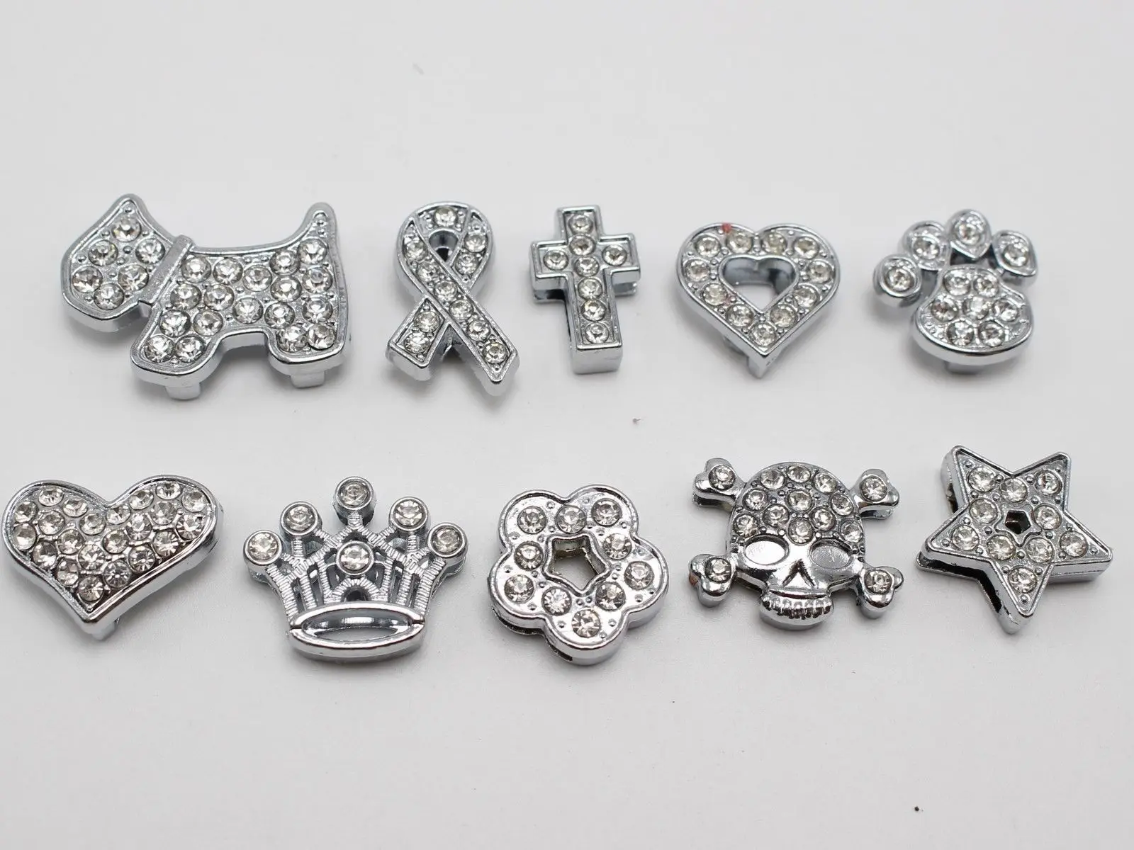 10 Assorted  Silver-plate Alloy Dog Crown Slide Charms Fit 10mm Wristband Pet Collar