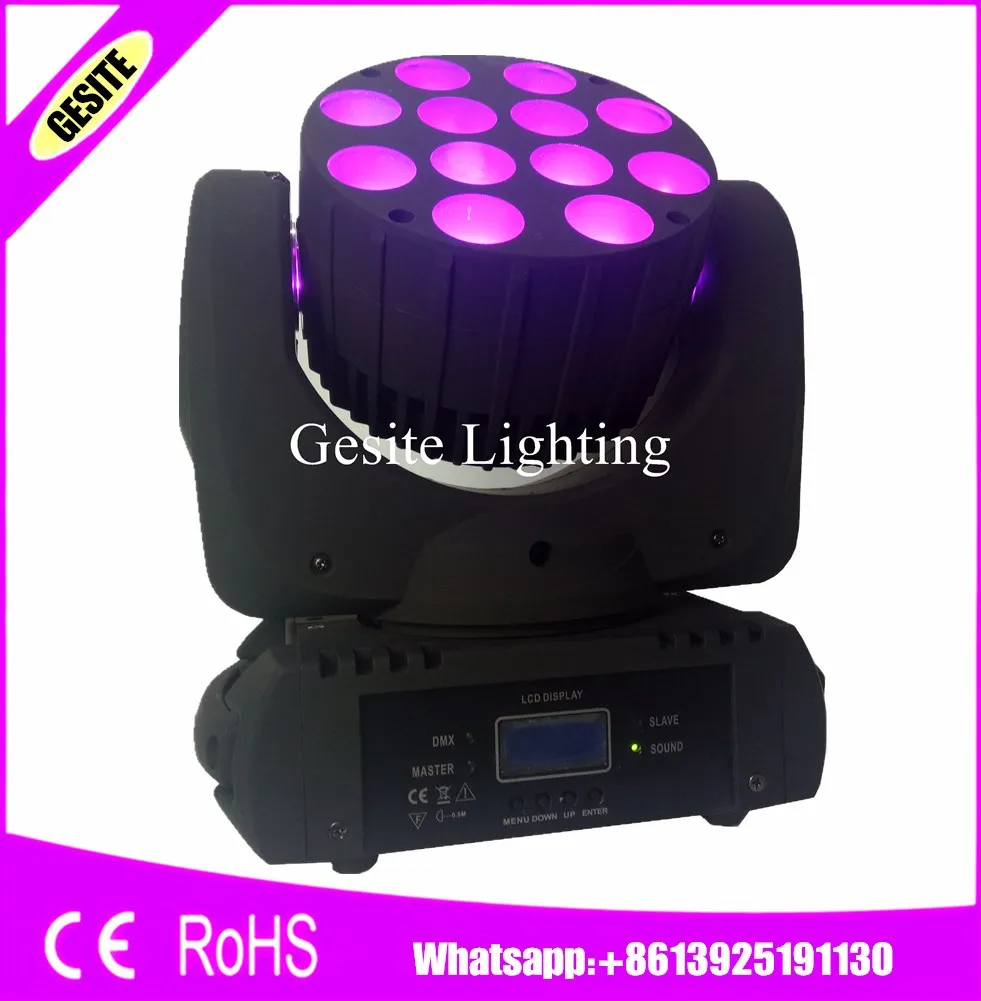 

4pcs/lot free shipping dj light 12x12W led quad rgbw beam moving head light LED With Excellent Pragrams dmx 9/16 Channels DJ