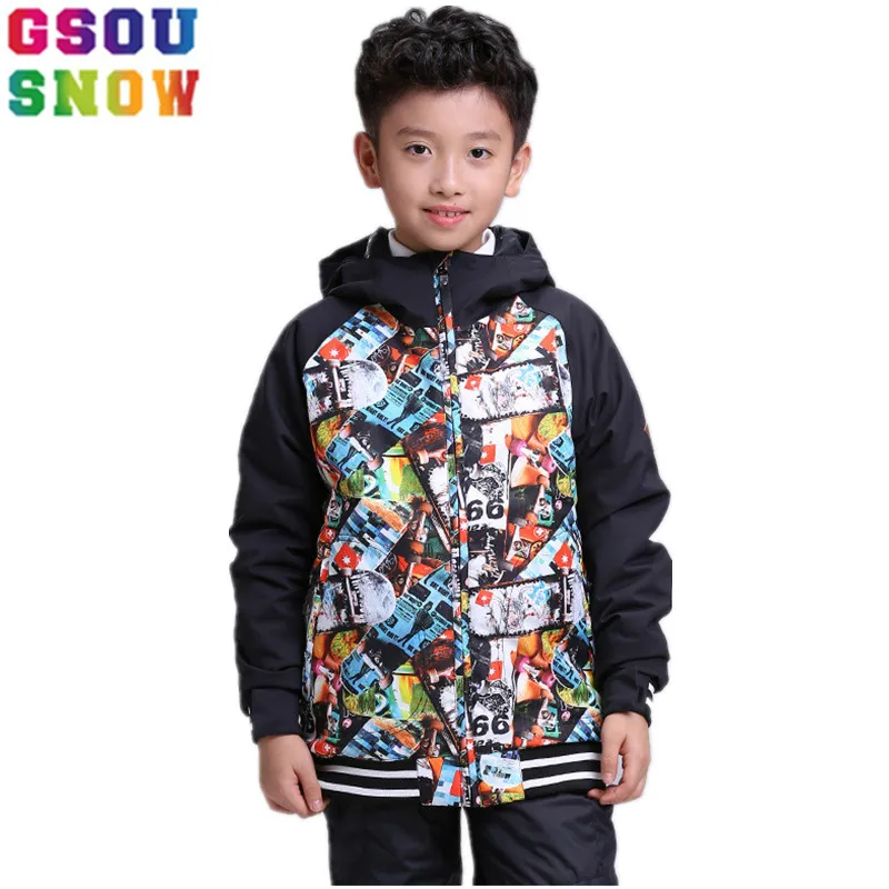 

GSOU SNOW Kids Ski Jacket Winter Outdoor Children Boys Colorful Snowboard Jacket Windproof Waterproof Thermal Snow Coats suit