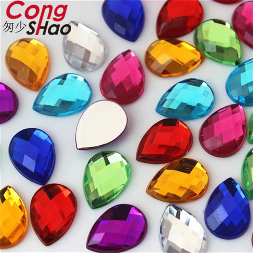 Cong Shao 100PCS 10*14mm Drop Acrylic Rhinestone Applique Stones And Crystals Flatback Costume Crafts Accessories 8Y496