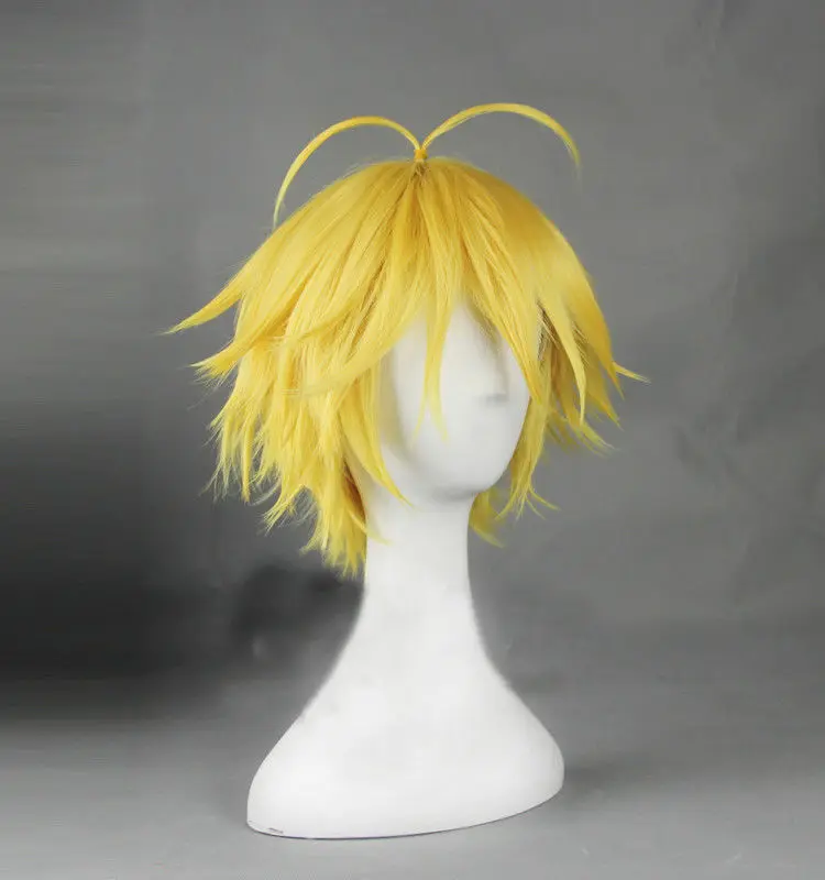 Anime Meliodas Cos Wig Dragon's Sin of Wrath Golden Heat Resistant Hair Cosplay Wigs + Wig Cap