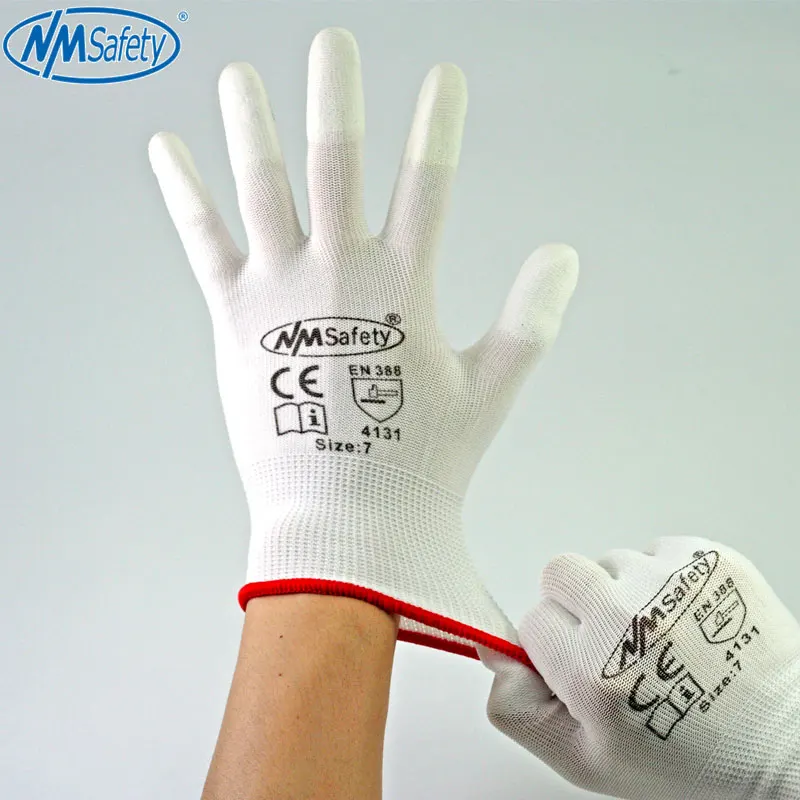 NMSafety-guantes de trabajo de seguridad antiestáticos, 12 pares, guantes de inmersión de poliuretano blanco