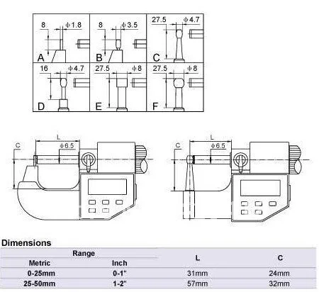 Outside micrometer 0-25mm 0.001mm Tube Micrometers round head wall thickness Micrometer 0-1