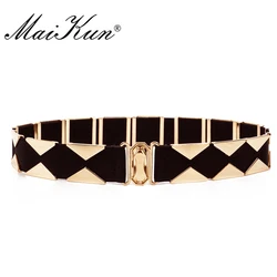 High Fashion Geometric Elastic Fabric Metal Female Belts For A Dress Designer Brand Luxury Women Waistband for Jeans and Skirt