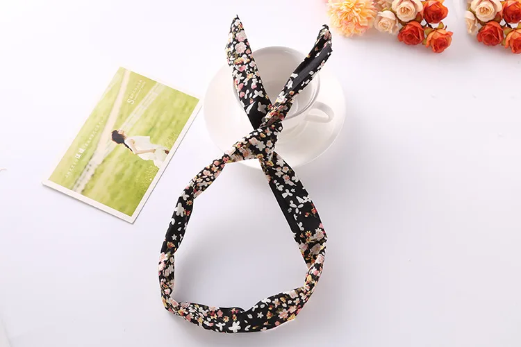 1Pc Cute Flower Dots lip print flower Bunny Rabbit Ear Ribbon Headwear Hairband Metal Wire Scarf Headband Hair Band Accessories