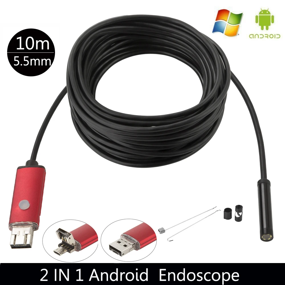 Di alta qualità 5.5 MILLIMETRI USB endoscopio Android macchina fotografica 1/2/5/10m flessibile del serpente del tubo di rilevamento smartPhone OTG