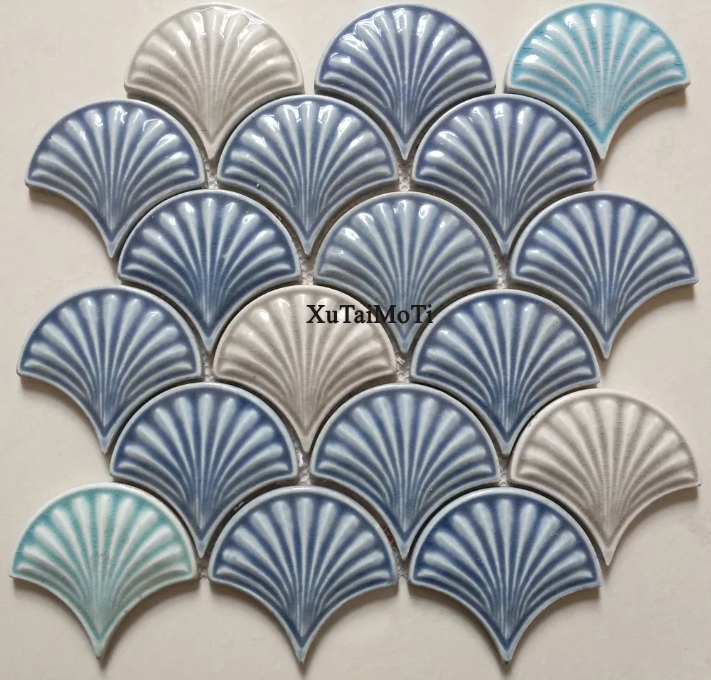 

hot blue fish scale ceramic mosaic tile kitchen backsplash bathroom wallpaper pool wall tiles shower fan porcelain decoration