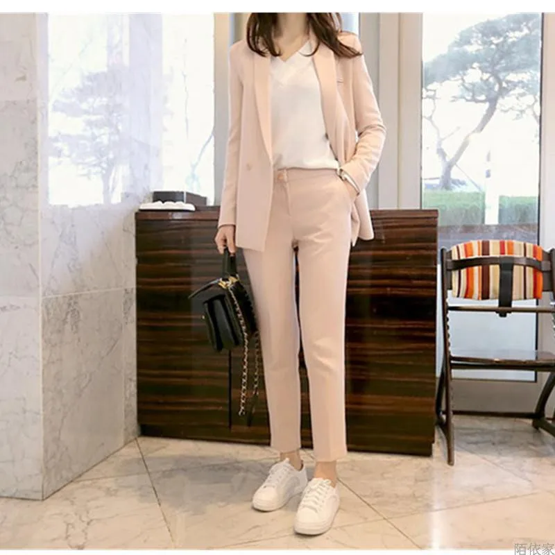 

2018 Office Lady OL vocational solid color women's new Korean temperament cultivating small suit jacket + nine / two-piece pants