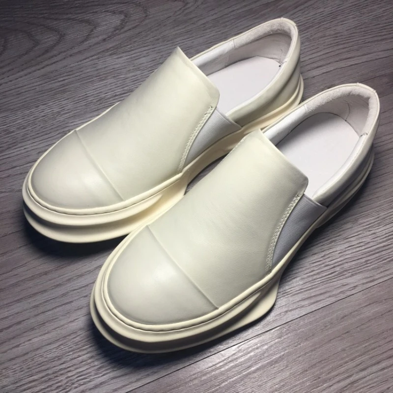 Mocassin Men Shoes 100% Genuine Leather Breathable Casual Sneakers Slip On Flats Lovers White Platform Shoes Luxury Trainers