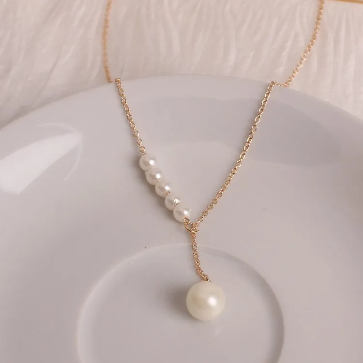 New Personality Temperament Sweet Jewelry Imitation Pearl Necklace Female Clavicle Adjustable Thin Chain Pendant Necklace